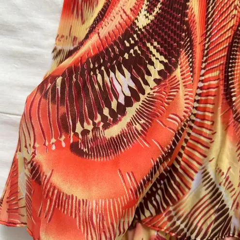 Ashley Stewart Y2K Orange and brown floral print plisse peasant blouse