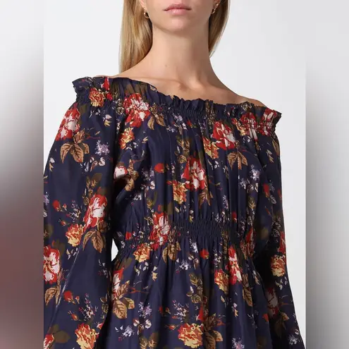 SEA New York Esme Silk Floral Long Sleeve Dress in Navy, Size S, NWT Blue