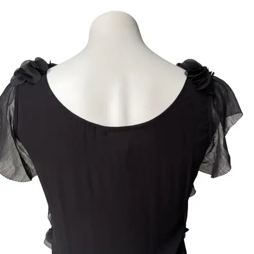 Yoana Baraschi Black Petal Detail Sheer Overlay Top, Sz XS