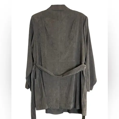 Dress Barn  Chocolate Brown Faux Suede Tie Waist & Button Coat with Pockets