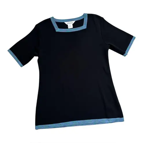 Misook Exclusively Square Neck Blouse | Black/Mermaid Shimmer Trim | Small