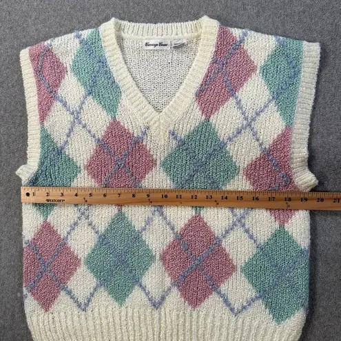 Vintage Carriage Court Pastel Argyle Sweater Vest Pink Green White Size Small