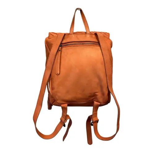 Orange Woven Leather Backpack