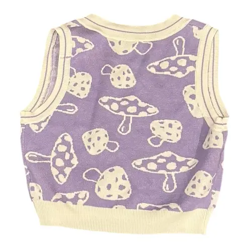 Purple White Cropped Sleeveless Mushroom Design Sweater VestWomen's Size Large