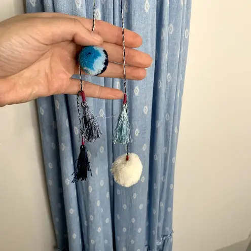 MISA Los Angeles Tassel Thale Maxi Dress Blue Womens Small