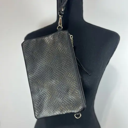 MMS Black and Gold Laser Cut Zip Close Wristlet Clutch Bag