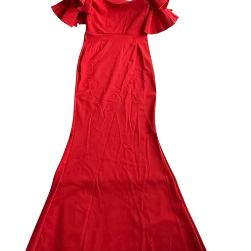 Chiara Boni La Petite Robe Pavarti Off Shoulder Gown Passion Red Size 14 NWT