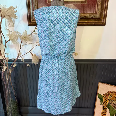 Cabana Life Geometric UPF 50+ Elastic Drawstring Waist Vacation Dress Sz L 💚🍄 Blue Size L
