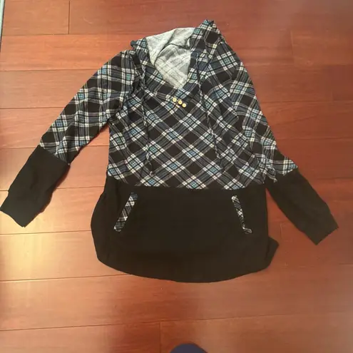 Women's Plaid Black and Blue Hoodie Size XL