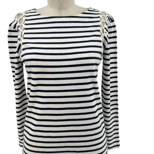 ALC Frank ALC A.L.C. Chapman Shift Dress Lace-Up Shoulder Navy White Striped Size Small - Image 4