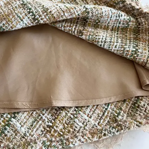 Vintage Rickie Freeman Teri Jon Beige Green Tweed Lace Trim 2 Piece Skirt Set 12 White