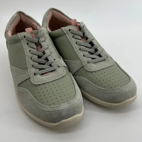 Vionic Women 5 Karigan Casual Comfort Lace-Up Slip On Sneaker Sage Leather Suede