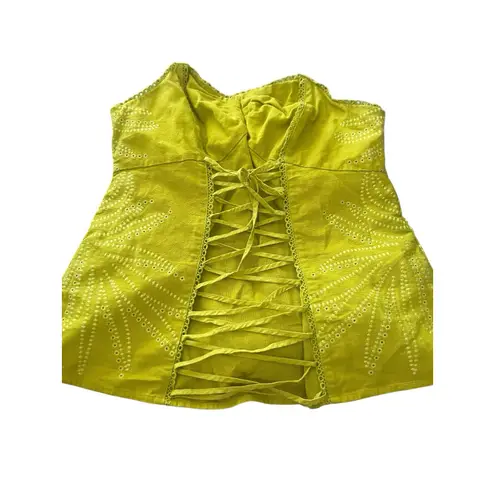 Women's Large Neon Green Yellow Boho Corset Tie Boho Festival Sleeveless Top