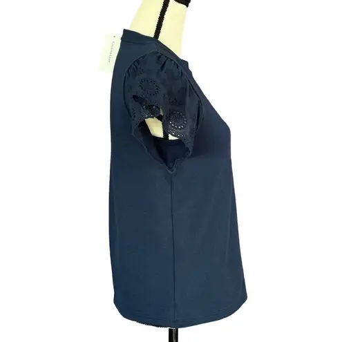 Charter Club Small Sweatshirt Top Flutter Cap Sleeve Stretch Crew Neck Navy Blue