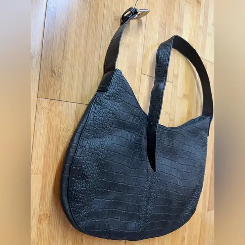 Stone Mountain 100% GENUINE LEATHER embossed Hobo Black ADJ Shoulder Handbag