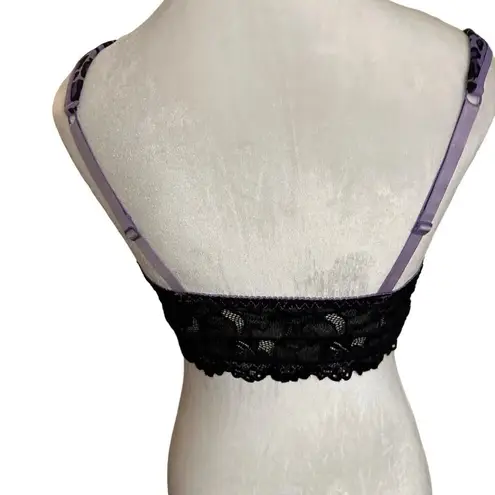 RHONDA SHEAR PURPLE LEOPARD MOLDED CUP WIRELESS BRA WITH LACE BACK SIZE SMALL