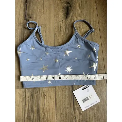 Beach Riot NEW  Libby Crop Tank Top Winter Star Print Size XS Light Blue Silver