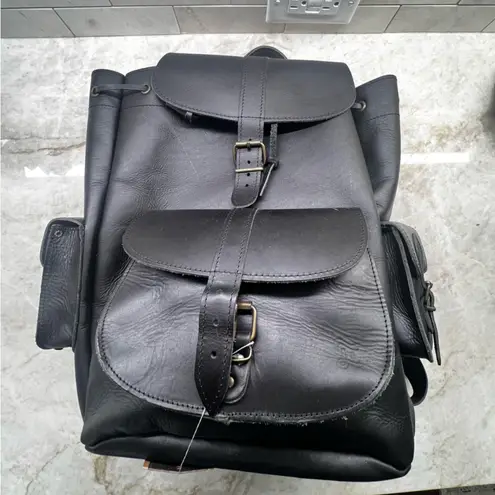 Sleek Black Leather Backpack