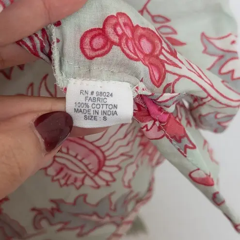 Jennifer Grace Womens Blouse Size S Pink Green Floral Boho Cottage Hippie Retro Pink