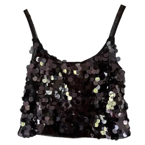 WAYF NWT Black Sequin Mesh Crop Tank Top Women’s Size XS