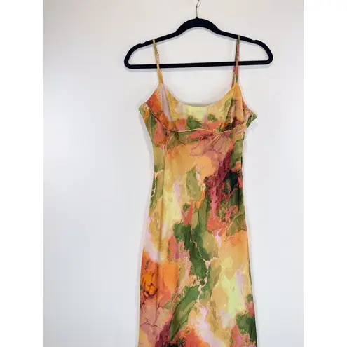 Micas Womens Dress Brown Abstract Fitted Cami Slip Maxi Watercolor Retro Medium