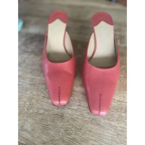 Adrienne Vittadini Red Leather Heeled Mules Size 8 Made in Italy