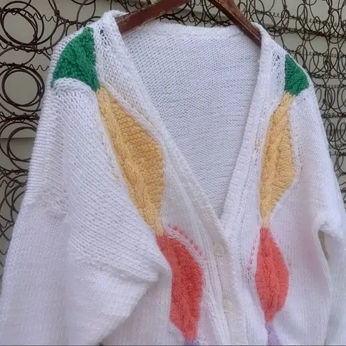Vintage pastel knit argyle granny cardigan sweater White Size L