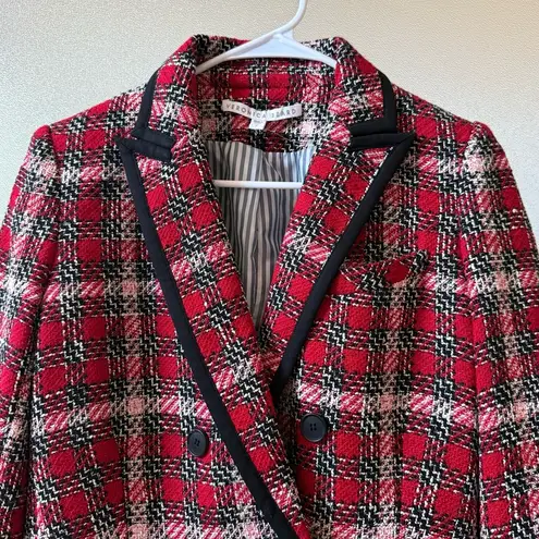 Veronica Beard Harriet Plaid Cutaway Tweed Dickey Blazer Red Sz 2