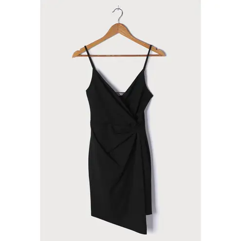 Lulus  Ruched Black Sleeveless V-Neck Cami Camisole Mini Wrap Tank Dress Size M