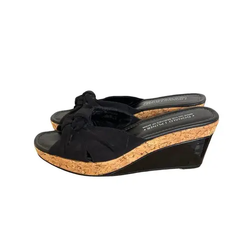 Donald Pliner VTG. Y2K BLACK BOW TIE WEDGE SANDALS SIZE 10 1/2 NEW.