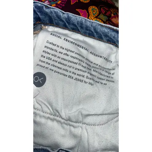 Outerknown Sea The Costa Crop Jeans Blue Wash Frayed Hem Denim Size 34 18