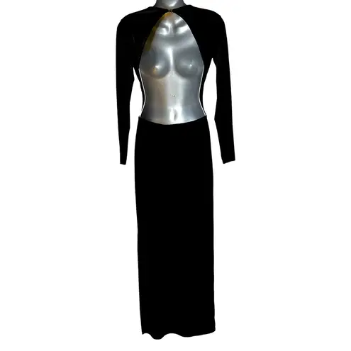 Diosa Women’s Black Backless Velvet Floor Length Dress with Slits Size Small