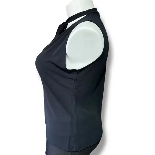 Apostrophe Vintage Womens Blouse Shirt Top Sleeveless Tie Collar Black Large