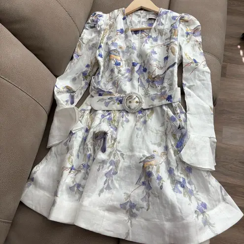 Zimmermann Cream and Purple Floral Long Sleeve Dress