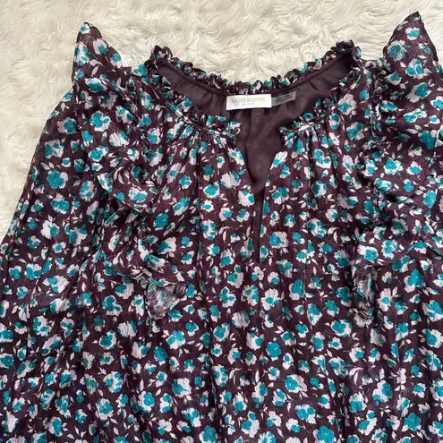 Ramy Brook Dress Penelope Silk Blend Ruffle Mini Long Sleeve Floral Purple S