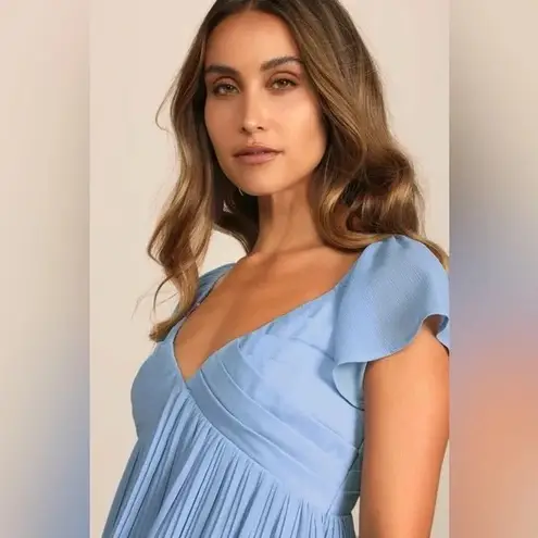 Lulus Amalfi Coast Light Blue Pleated Flutter Sleeve Mini Dress Size XS