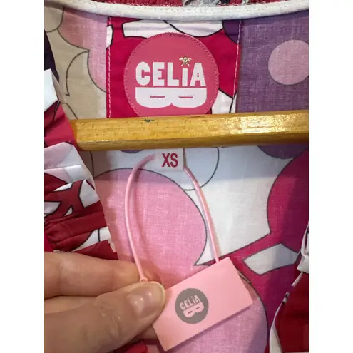 CeliaB Obsidiana Ruffle Puff Sleeve Mini Dress XS Pink Red Floral NWT White