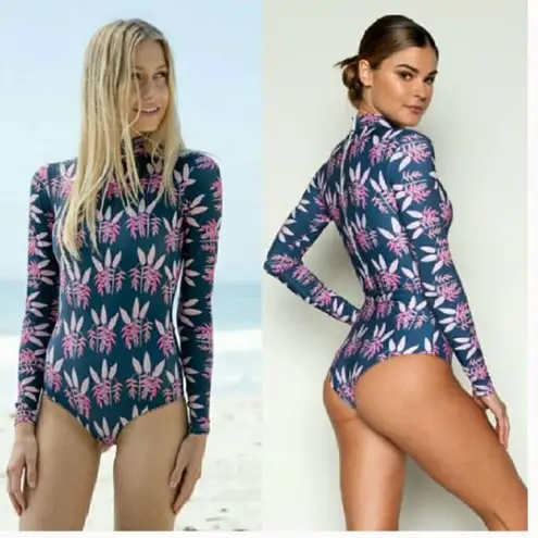 Acacia Swimwear Sz L Heliconia Ehukai Rashguard Surf Suit Blue Floral Size L