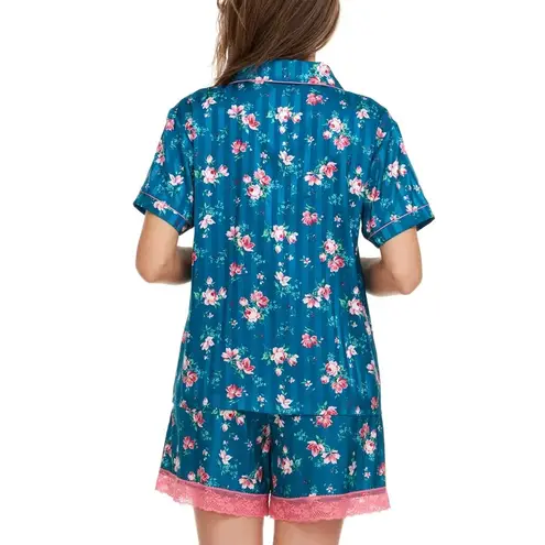 Flora Nikrooz NWT Women's Notch Collar Soft Satin Blue PJ Set XL