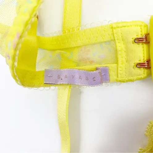 Savage X Fenty Ditsy Floral Limelight Unlined Mesh Lace Bralette Yellow Pink