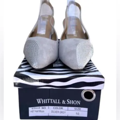 Whittall & Shon Women Rhinestone Halt Moon Slingback Sandals Buckle Size 10 New Silver