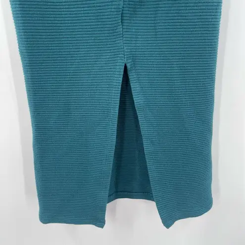 MONROW Skirt Midi Size Small Ribbed Teal Textured Back Slit Stretch NWT Casual