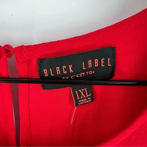 Black Label by C'est Toi Red Layered Pleated Hem Short Flare Sleeve Blouse Size 1X