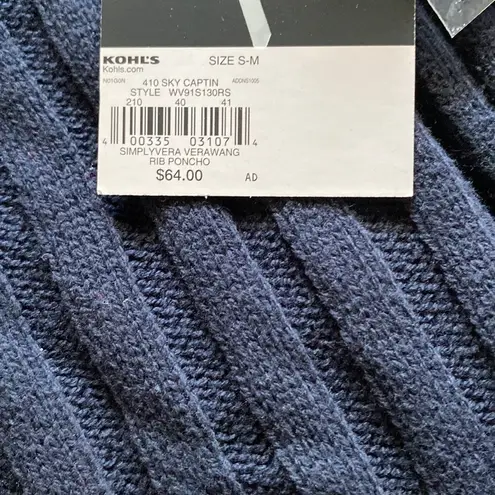Vera Wang Simply Vera  Navy Ribbed Poncho SIZE S/M