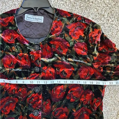 Norton Mcnaughton 🦋 Vintage Red Floral Black Velvet Jacket Medium