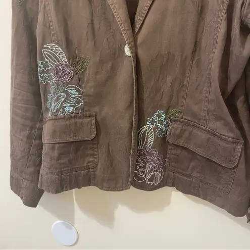 J.Jill  Brown Floral Embroidered Color Stitch Jacket / Cotton Blazer Size Large