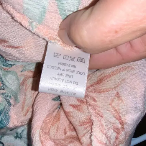 Dizzy Gal Peach & Green Tropical Ruffle Hem Cinched Side Mini Skirt Large