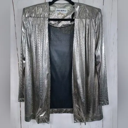 Vintage Joan Walters Silver Metallic Shiny Cardigan Jac Size 8
