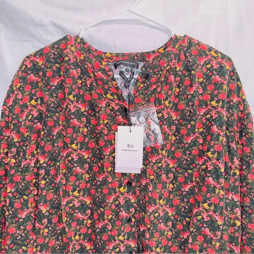 Something Navy  NWT Floral Print Long Sleeve Easy Volume Blouse Top size XS