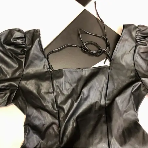 Avantlook NWT Faux Leather Mini Dress Square Neckline Puffy Sleeves Sexy Goth L